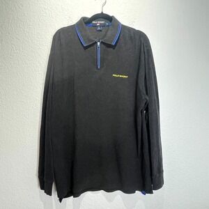 Vintage 90s Polo Ralph Lauren Sport Sweater Mens XL Black Cotton Quarter Zip